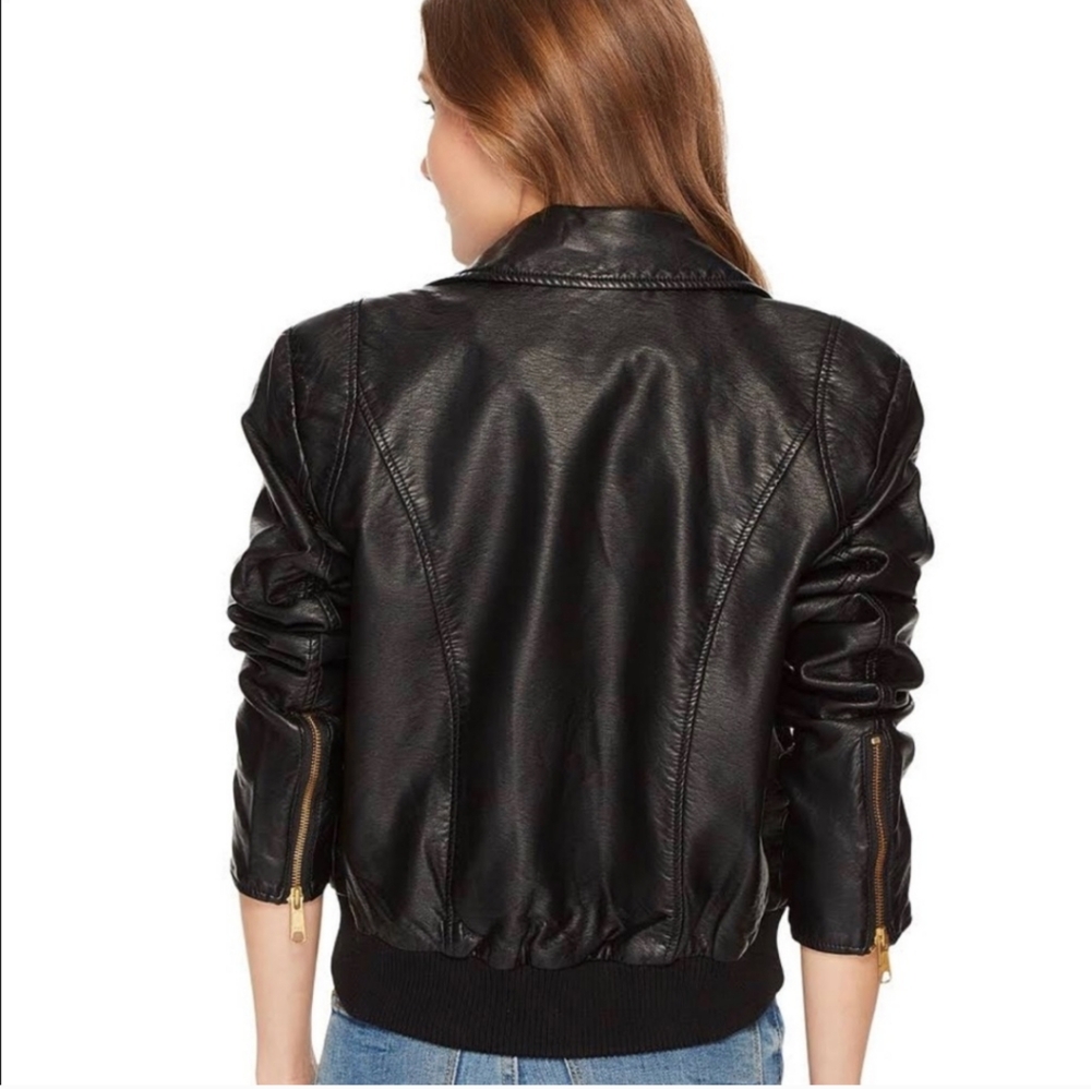 Black Faux Leather Moto Jacket - Women - Picture 3 of 14